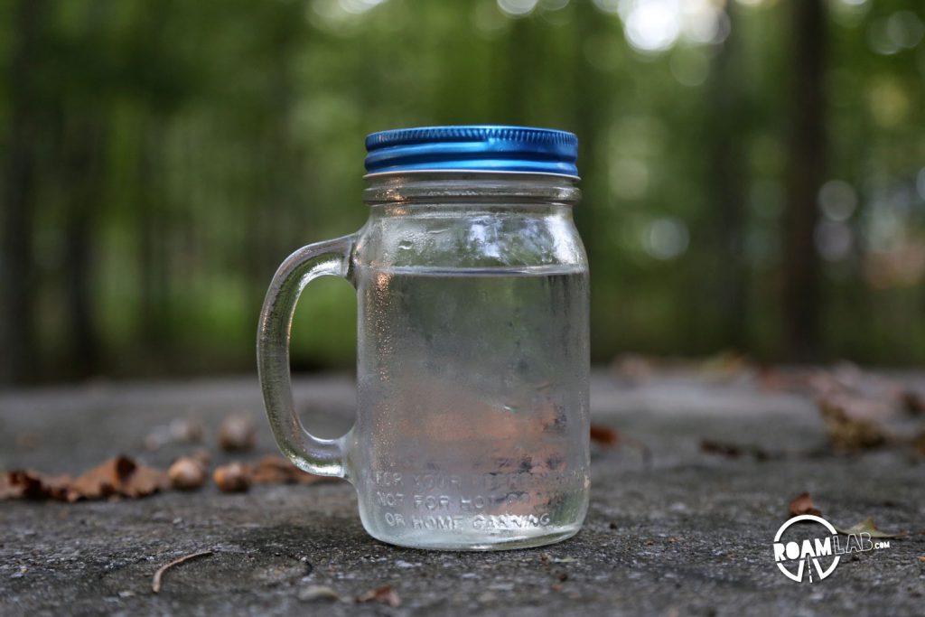 My pre-prepared mason jar of simple syrup composed of equal parts sugar and water.  I actually forgot this on our way to the camp sight.  We had to turn back for me to pull it out of the fridge.