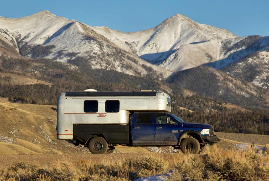Avion with new Bowen Customs truck bed in the Rocky Mountains
