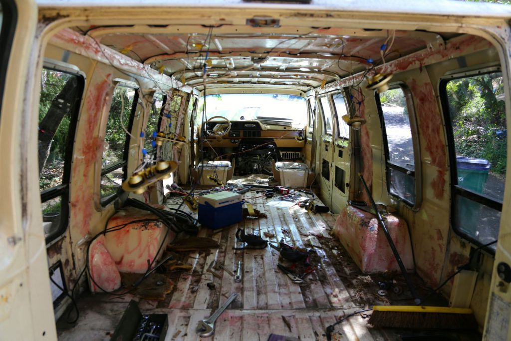 Even with most of the interior stripped, what remained was one big cleaning job as we chipped, scrubbed, and sprayed away, wood chips, dirt, and tricksy insulation.