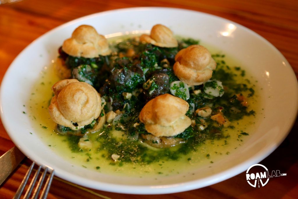 Frankly, the best part of our stay was the food. This escargot was a unique twist on the traditional appetizer.