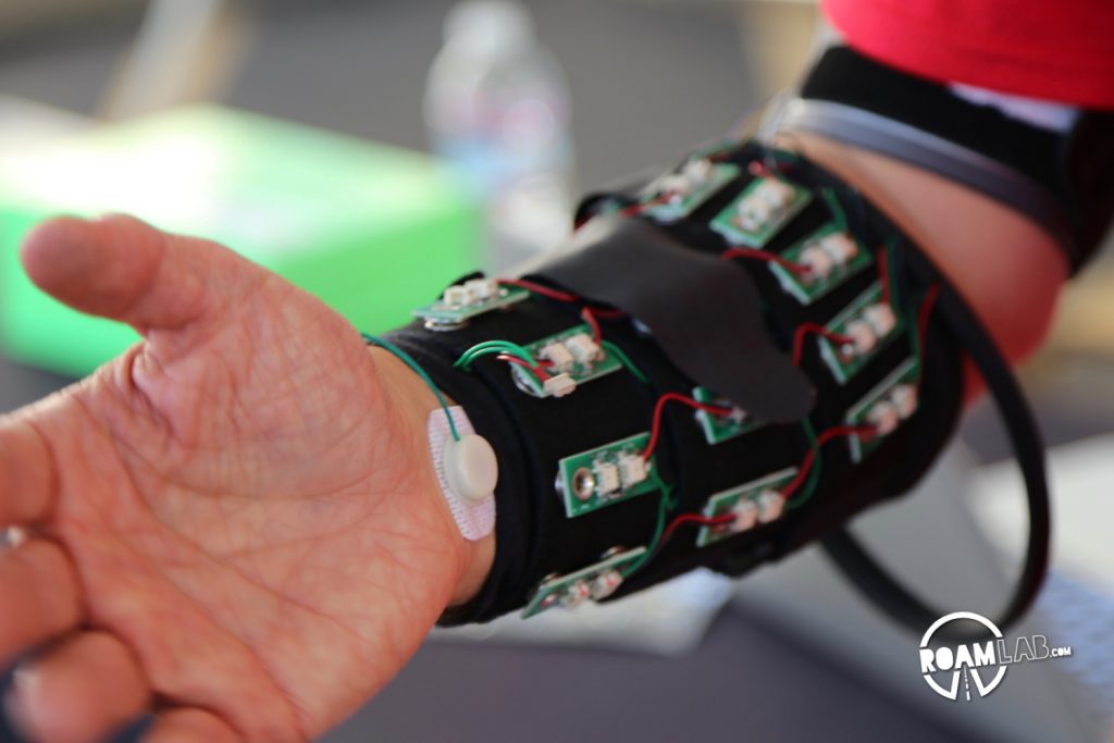 Sensor sleeve for machine direction with arm motions on display at the Jet Propulsion Laboratory open house.