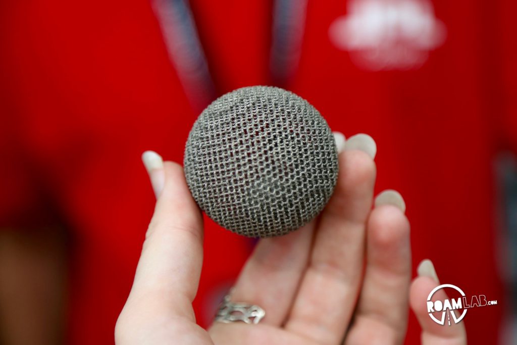 3D printed titanium ball on display at the Jet Propulsion Laboratory open house.