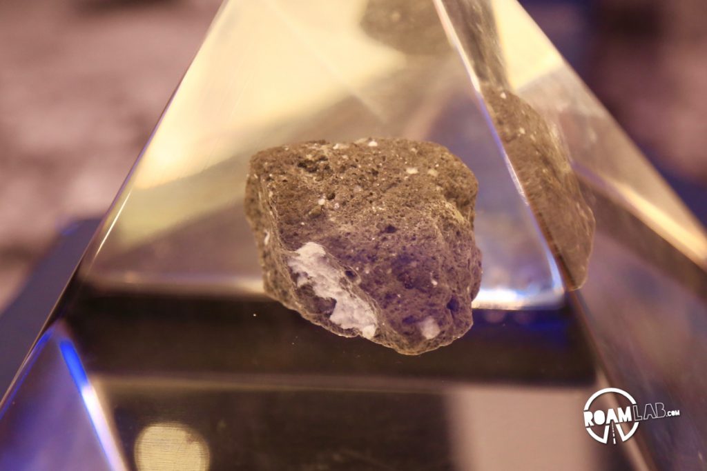 Moon rock on display at the Jet Propulsion Laboratory visitors center.