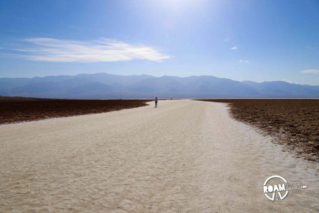 The worn down lake bed trail by millions of tourists visiting Badwater, the lowest point in the United States.