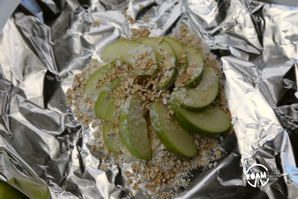Apples added with a little additional oats and sugar on top.