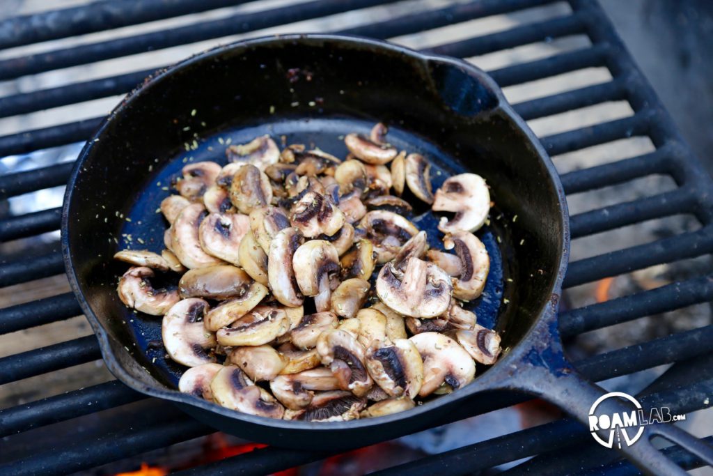 Sautéing mushrooms in the remaining steak juices and some dry red wine.