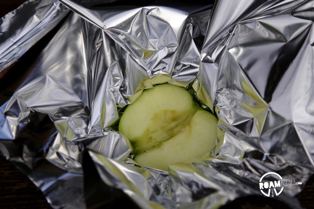 This time, we kept the apple half together and wrapped it in tin foil.