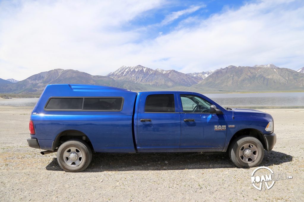 Dodgy II on the beach of Lake Crowley. Three cheers for four-wheel-drive.