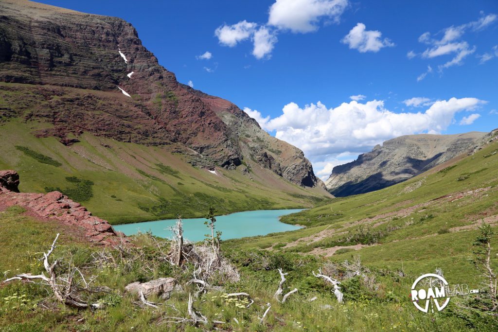 View of cracker lake from a rock outcropping.