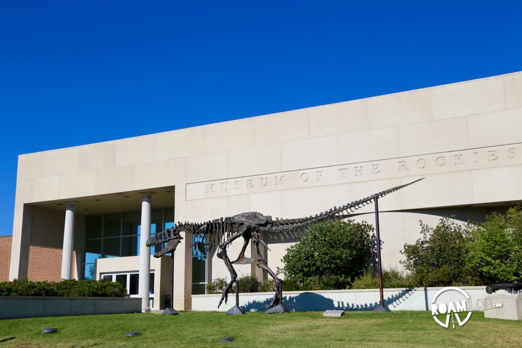 Entrance to the Museum of the Rockies with Big Mike on display.