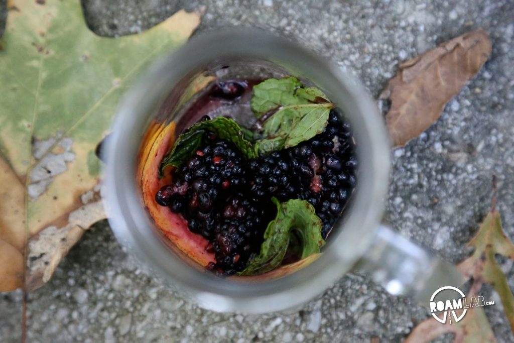 Lightly muddled blackberries, mint, and lemon for a Blackberry Smash.