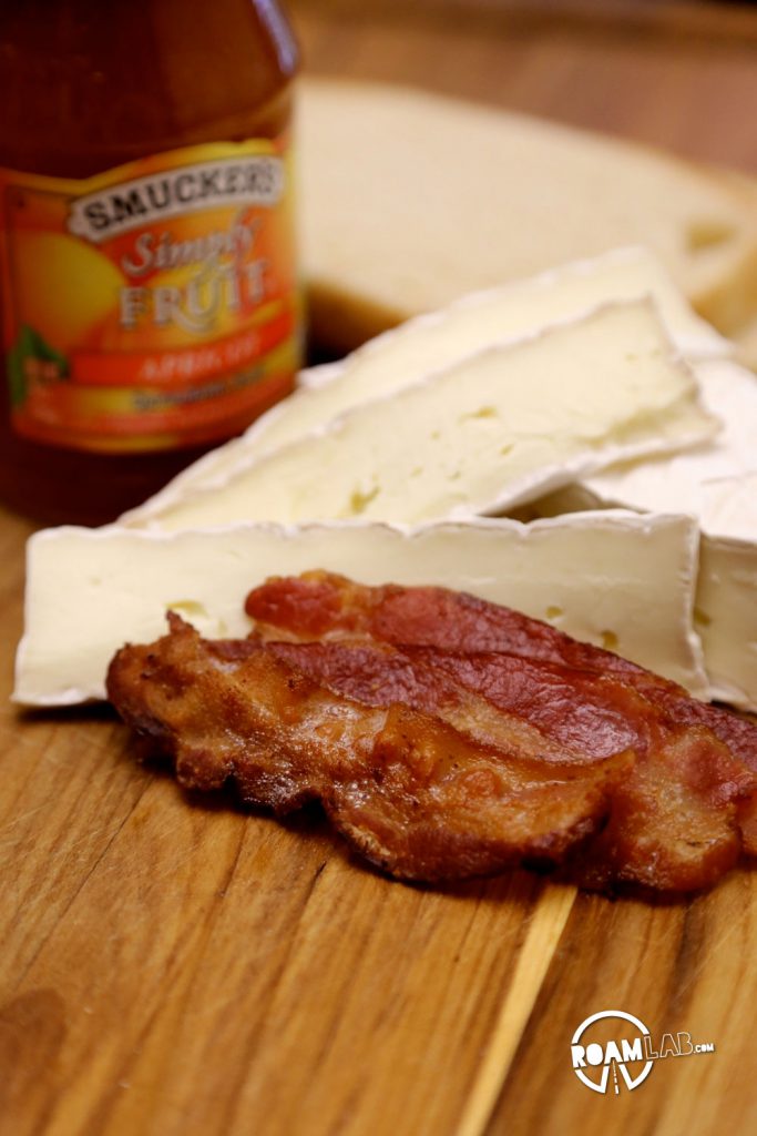 Brie? Bacon? Apricot jam?Check! We have all the ingredients ready to make a Glamper’s Bacon Brie Apricot Toasted Sandwich
