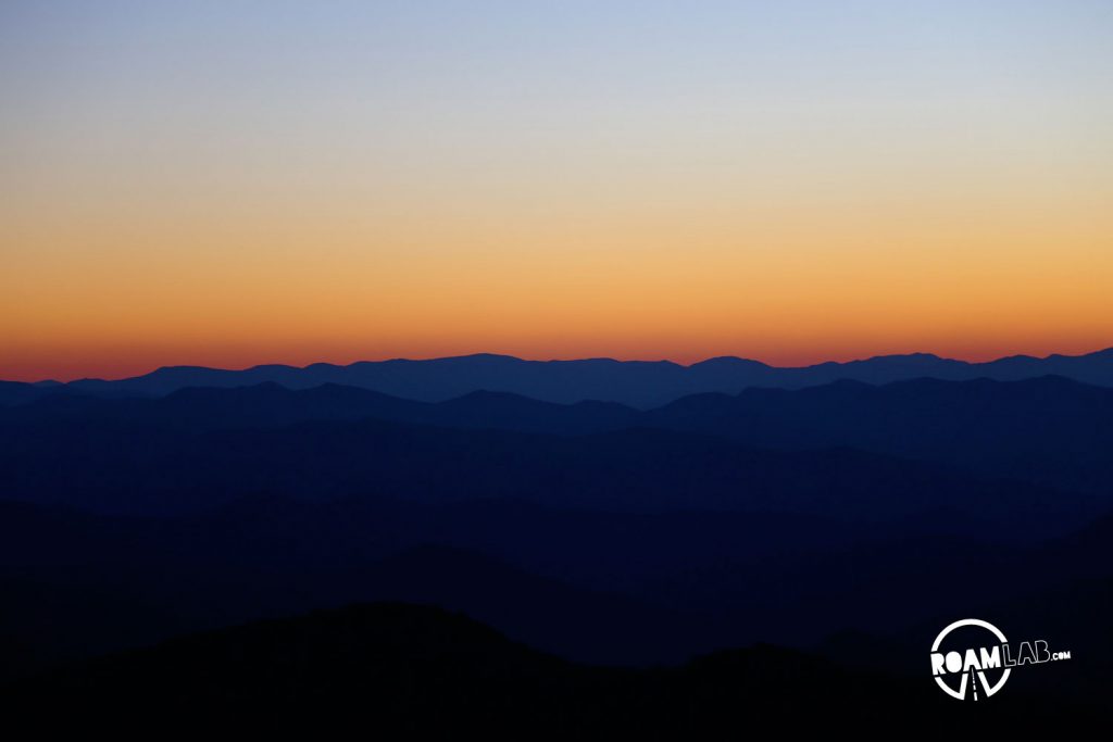 Blue Ridge Sunset vision of the Great Smoky Mountains National Park from the Blue Ridge Parkway.