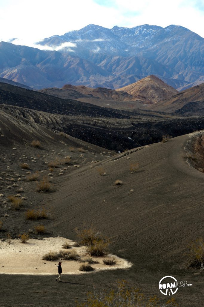 The road to the Racetrack Playa in Death Valley National Park is one long, brutal washboard past volcanic craters, Joshua Trees, and teakettles to a dry lakebed punctuated by a grandstand rock formation and sailing stones.