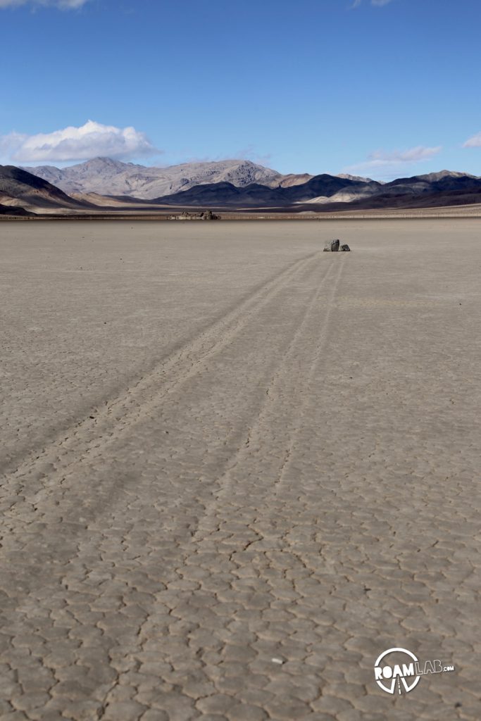 The road to the Racetrack Playa in Death Valley National Park is one long, brutal washboard past volcanic craters, Joshua Trees, and teakettles to a dry lakebed punctuated by a grandstand rock formation and sailing stones.