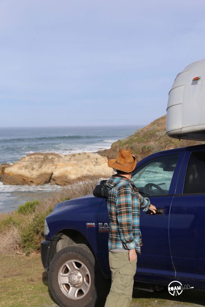 Exploring the Montaña de Oro State Park shoreline with the Avion Ultra C11 truck camper.