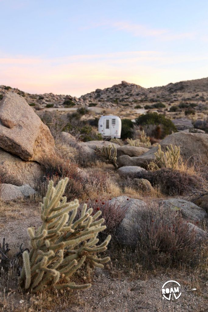 Morning dawns on our Avion Ultra C11 truck camper in Culp Valley Primitive Campground, Anza-Borrego Desert State Park