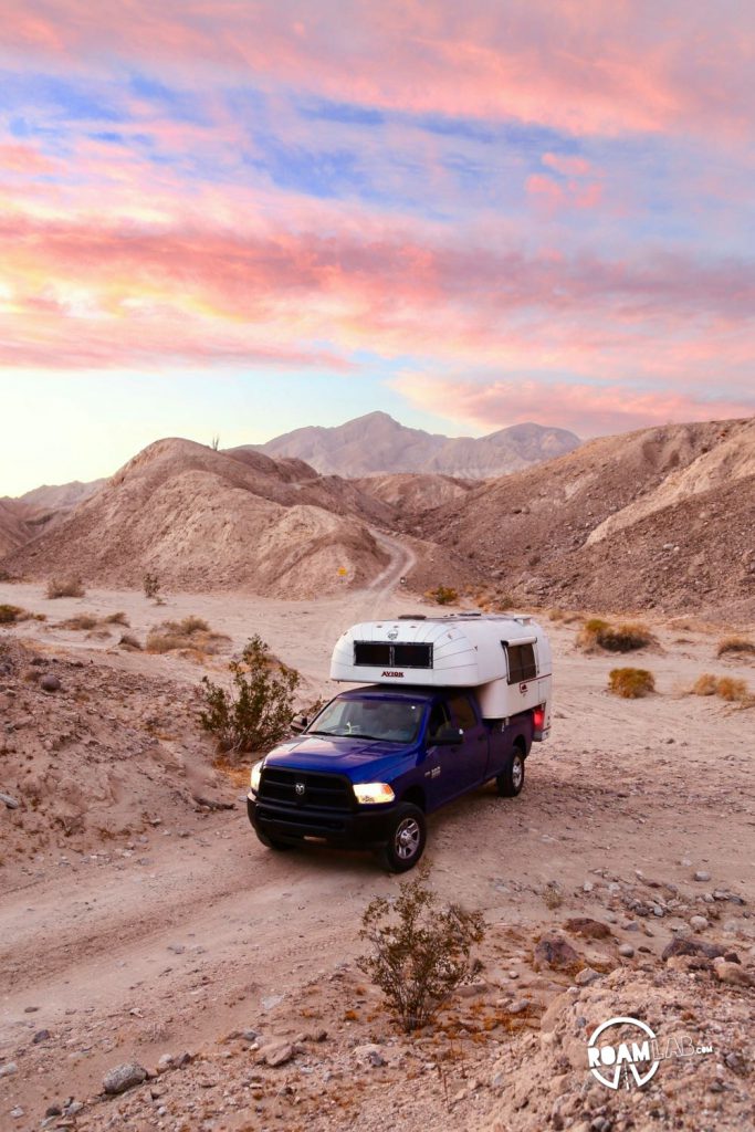 A triumphant departure from the Palm Slot Canyon in Anza-Borrego Desert State Park with our Avion Ultra C11 truck camper