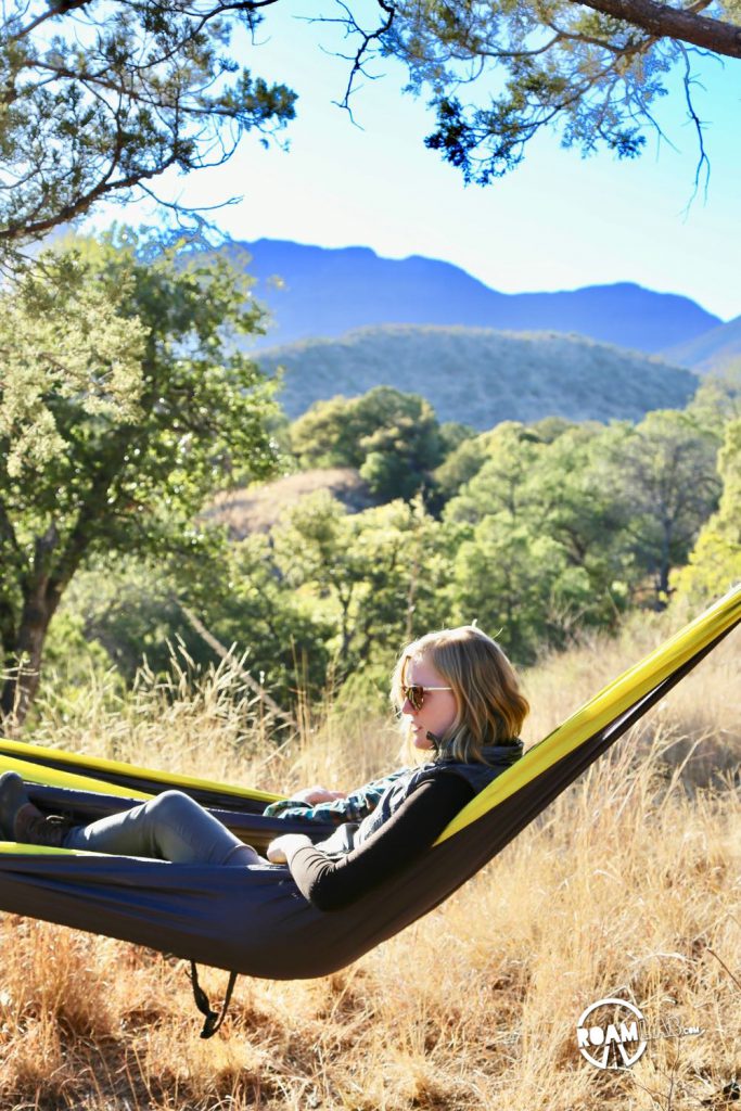 Relaxing in a hammock in Coronado National Forest, Arizona