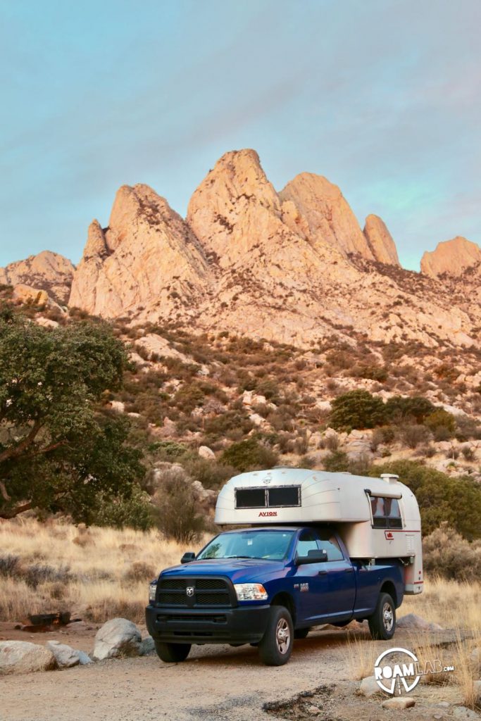 Sunrise at Aguirre Spring Campground with the Avion Ultra truck camper