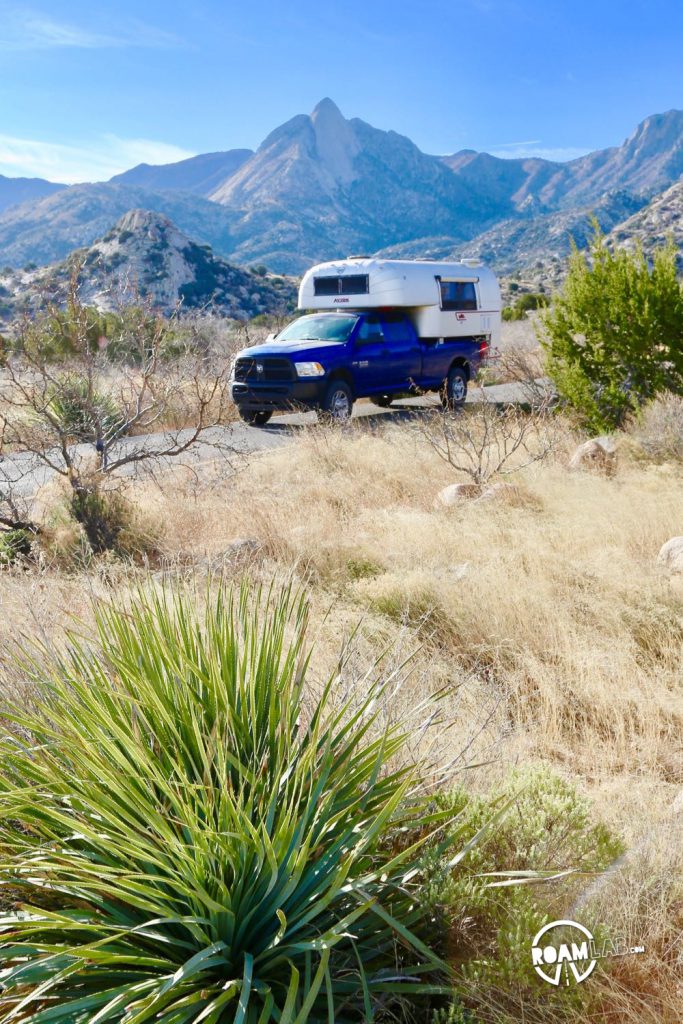 Leaving Aguirre Spring Campground with the Avion Ultra truck camper