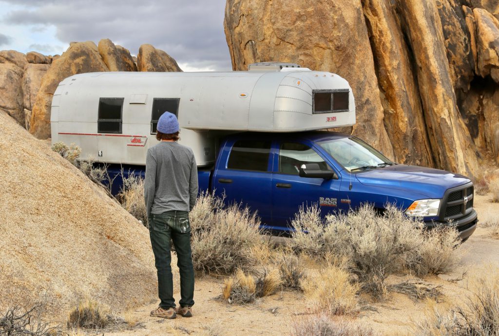 1970 Avion C11 truck camper overlanding in the Alabama Hills of California's Eastern Sierras.