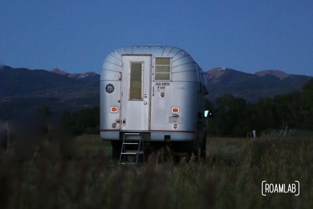 Vintage 1970 Avion C11 truck camper parked for the night outside of Mesa Verde National Park