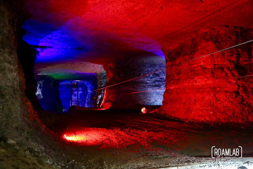 The final zip line of the Louisville MEGA Cavern has two lines strung together so visitors can race each other.  We tried to pace each other but Chris wound up winning.