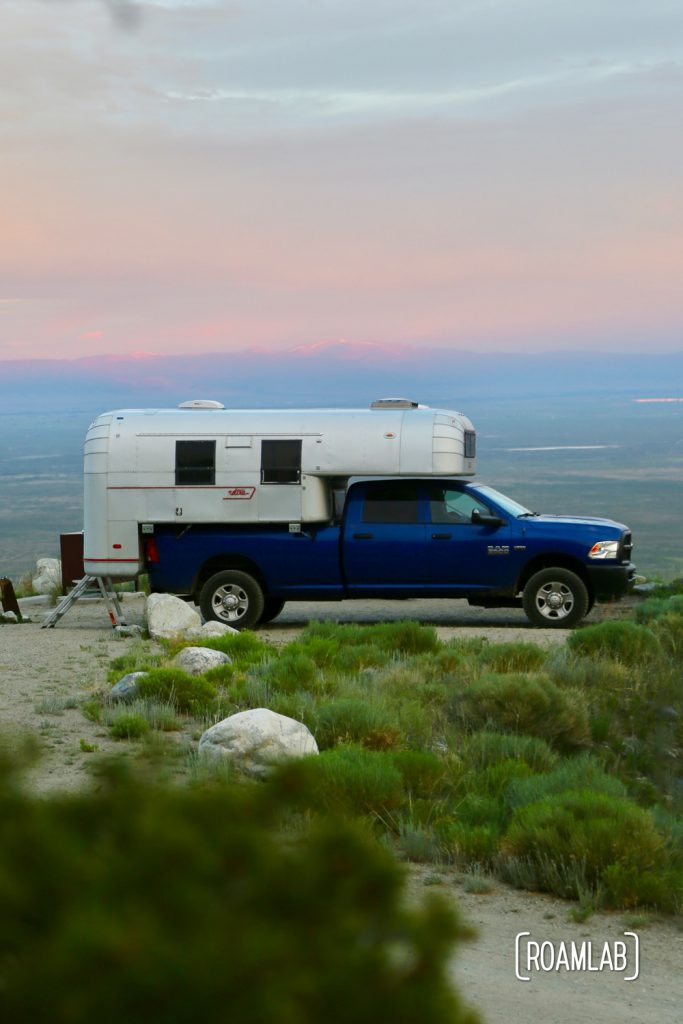 Perched in a truck camper at Zapata Falls Campground, outside Great Sand Dunes National Park, Colorado.