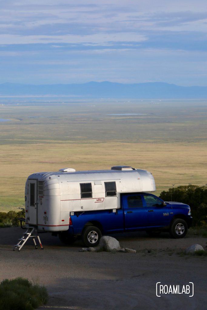 Perched in a truck camper at Zapata Falls Campground, outside Great Sand Dunes National Park, Colorado.