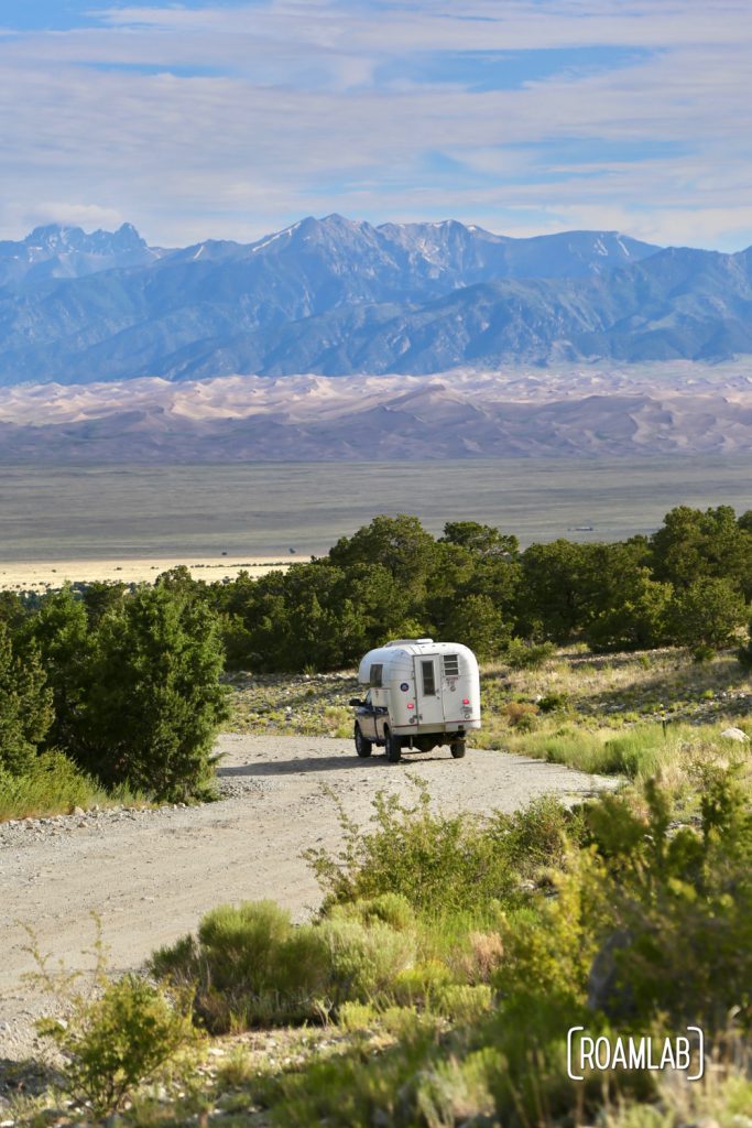 Perched in a truck camper at Zapata Falls Campground, outside Great Sand Dunes National Park, Colorado.