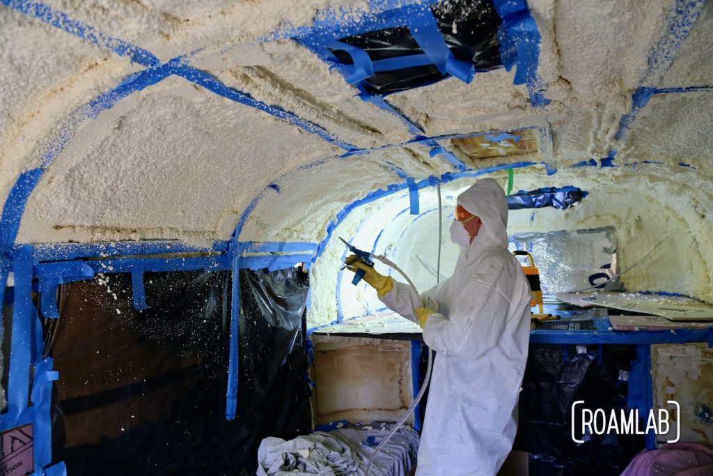 Keep the cold out and cut back on condensation with a DIY demonstration: applying closed cell spray foam in an aluminum 1970 Avion C11 truck camper.
