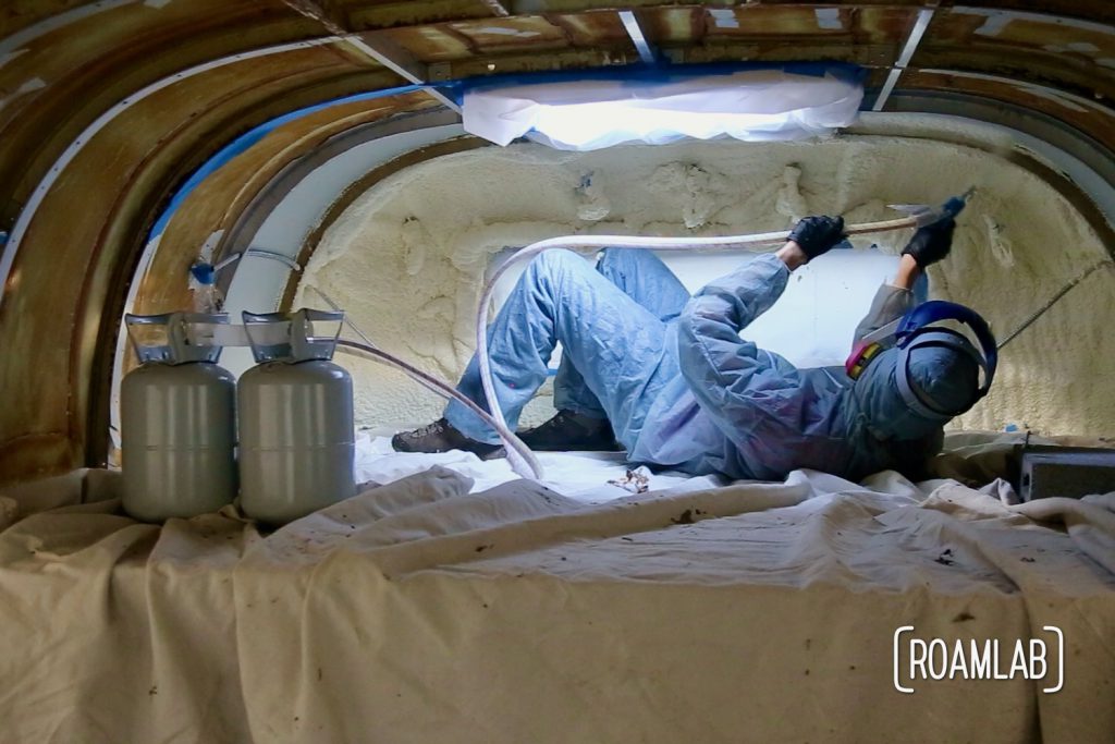 Keep the cold out and cut back on condensation with a DIY demonstration: applying closed cell spray foam in an aluminum 1970 Avion C11 truck camper.