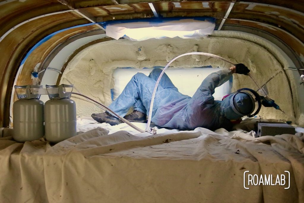 Keep the cold out and cut back on condensation with a DIY demonstration: applying closed cell spray foam in an aluminum 1970 Avion C11 truck camper.