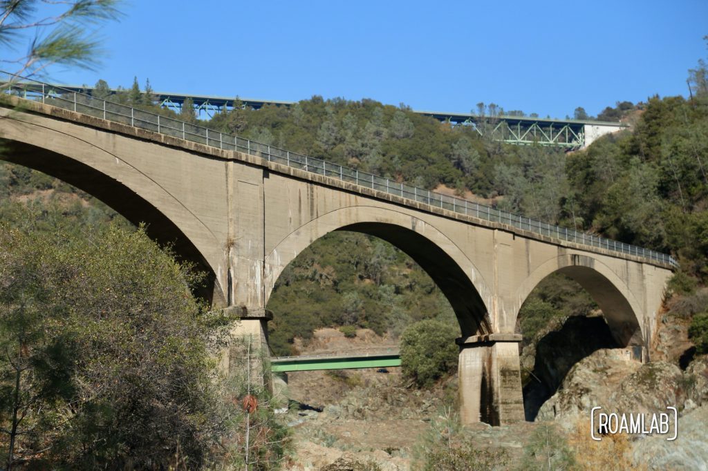 No Hands Bridge off highway 49 is a hiking destination crossing the North Fork of the American River in the ⁨California's Auburn State Recreation Area.