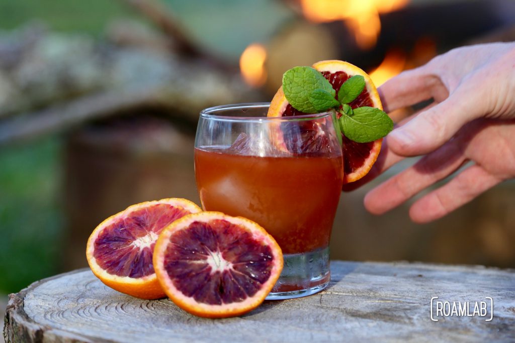Blood Orange & Bourbon campfire cocktail