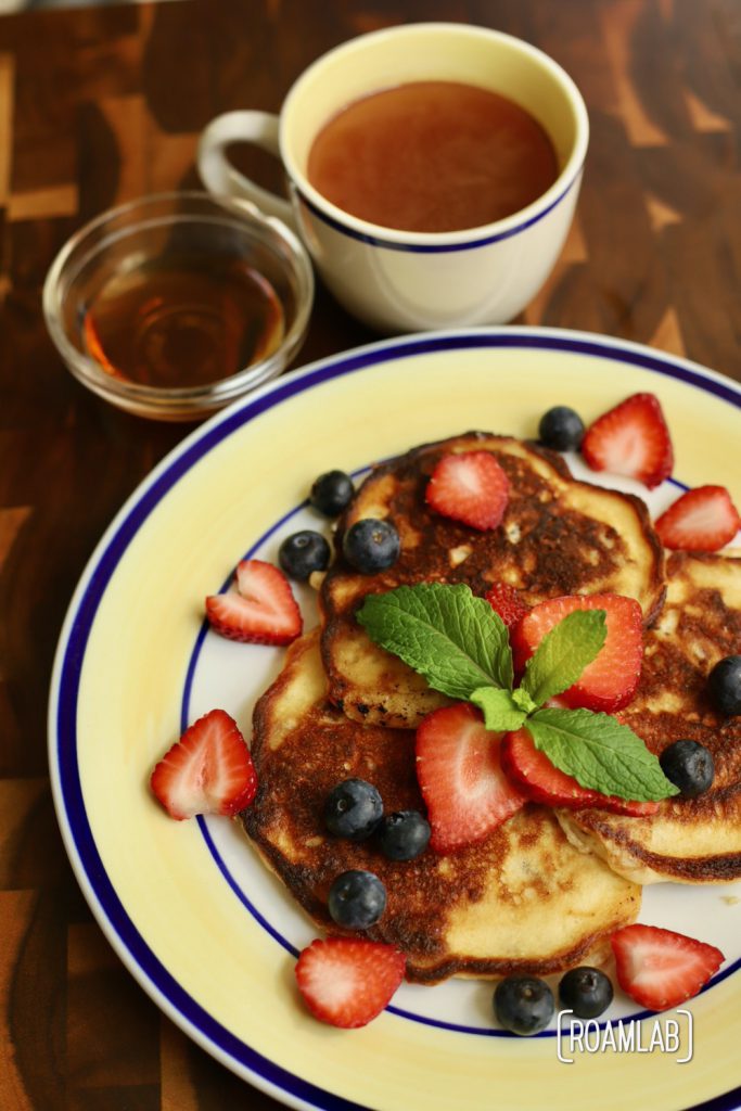 Chop up some strawberries, blueberries, or whatever berries make your mouth water for this Pecan Yogurt Pancakes campfire cooking breakfast recipe.