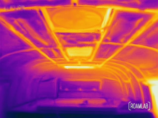 Thermal interior view of Avion cabover bed and roof area.