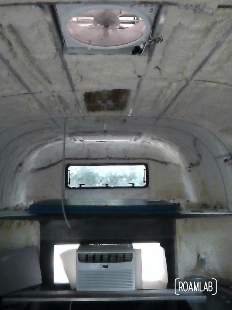 Visual light camera view of Avion truck camper cabover interior.