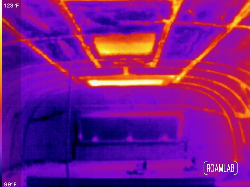 Thermal view of 1970 Avion C11 truck camper Cabover shot with a Seek CompactPRO