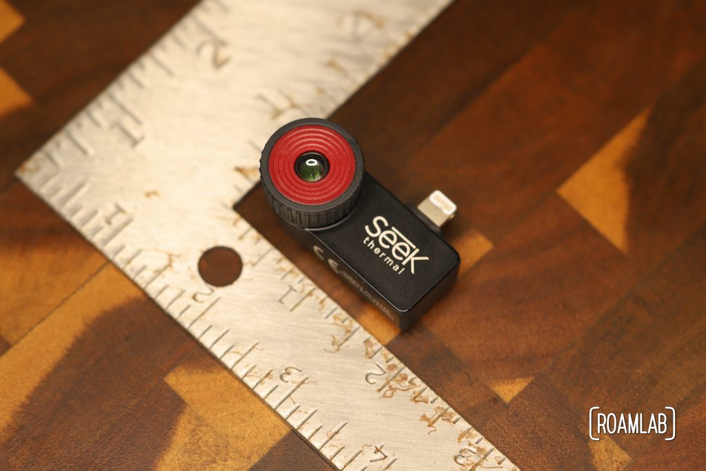 Seek CompactPro thermal camera case next to a ruler.