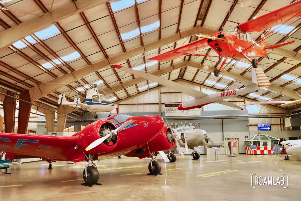 Bright red propellor planes in the 