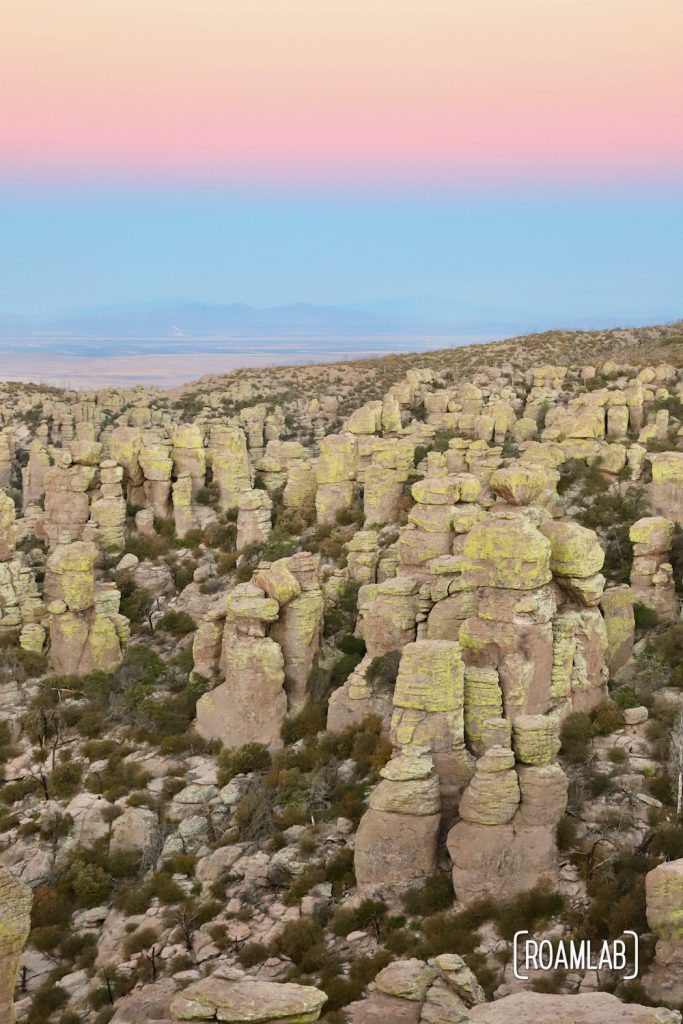 Sunrise over hoodoos at Echo Canyon Loop Trail at Chiricahua National Monument Arizona