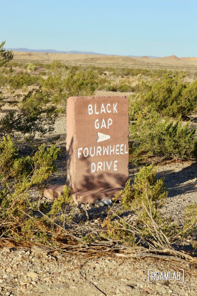 Orange rock sign for Black Gap Fourwheel Drive in Big Bend National Park in southwest Texas.