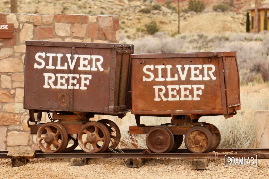 Mining carts with "Silver Reef" painted on the side.