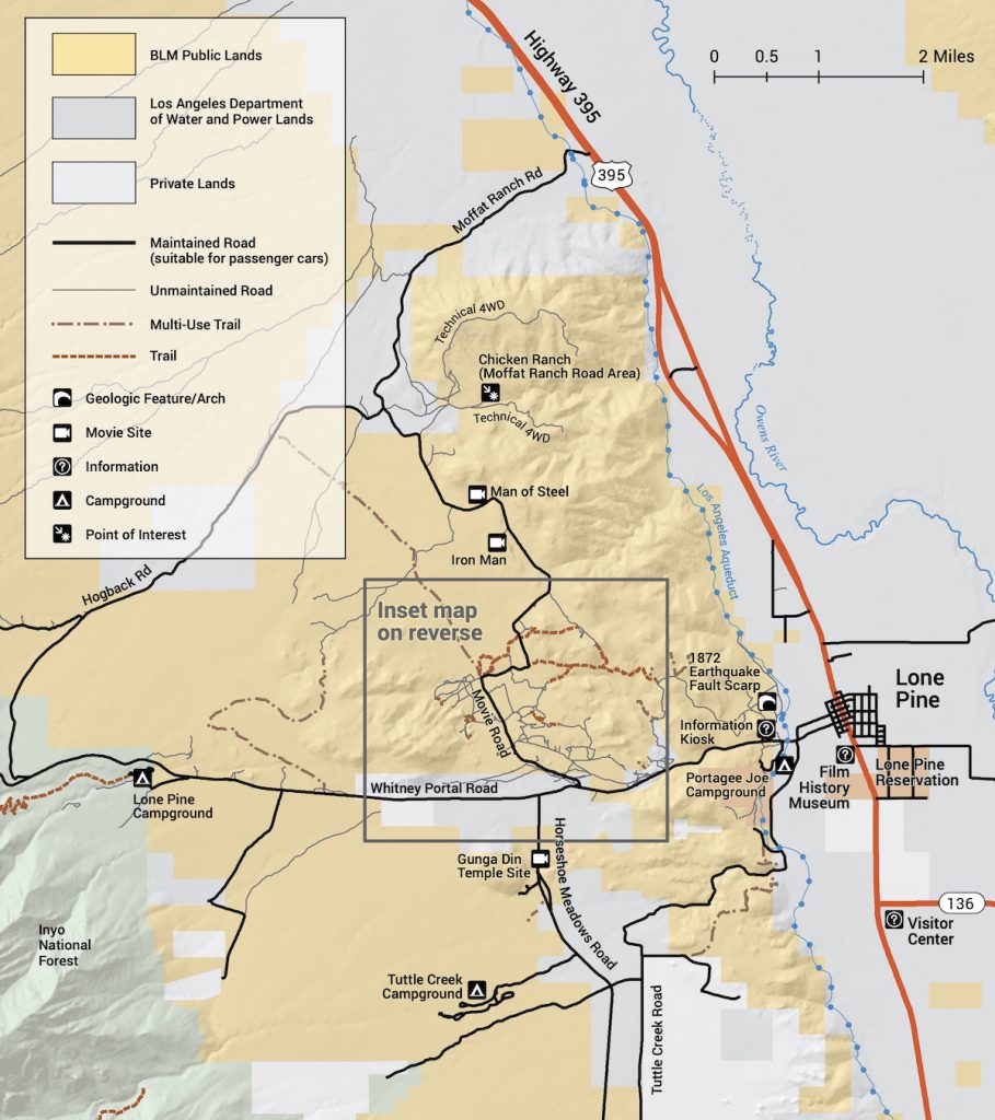 Map of the Alabama Hills and Lone Pine, California.