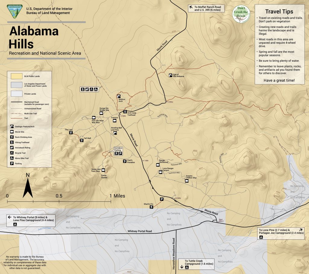 Map of the Alabama Hills by the Bureau of Land Management.