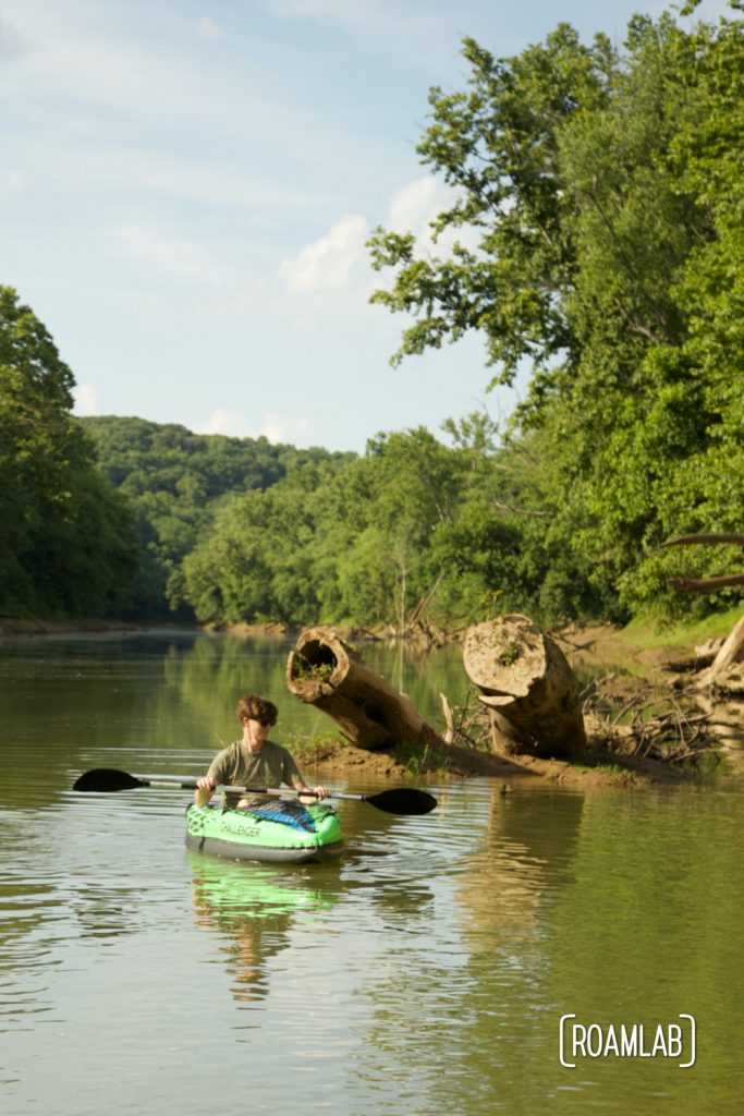 Kayaking down the Green River along the Houchin Ferry Campground in Mammoth Cave National Park.