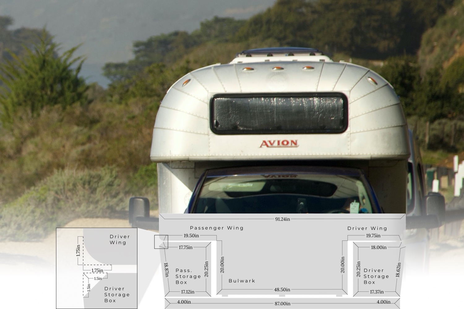 Image of a truck camper cut off at the bottom with a schematic for a truck bed