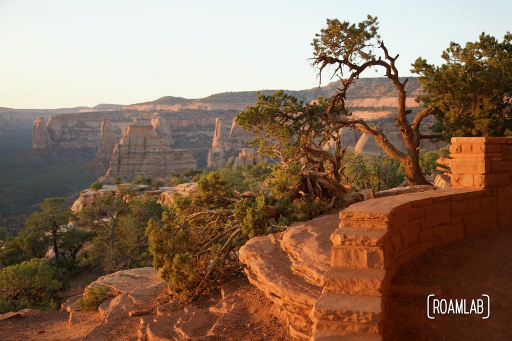 Sunrise view of Colorado National Monument from Book Cliffs View.